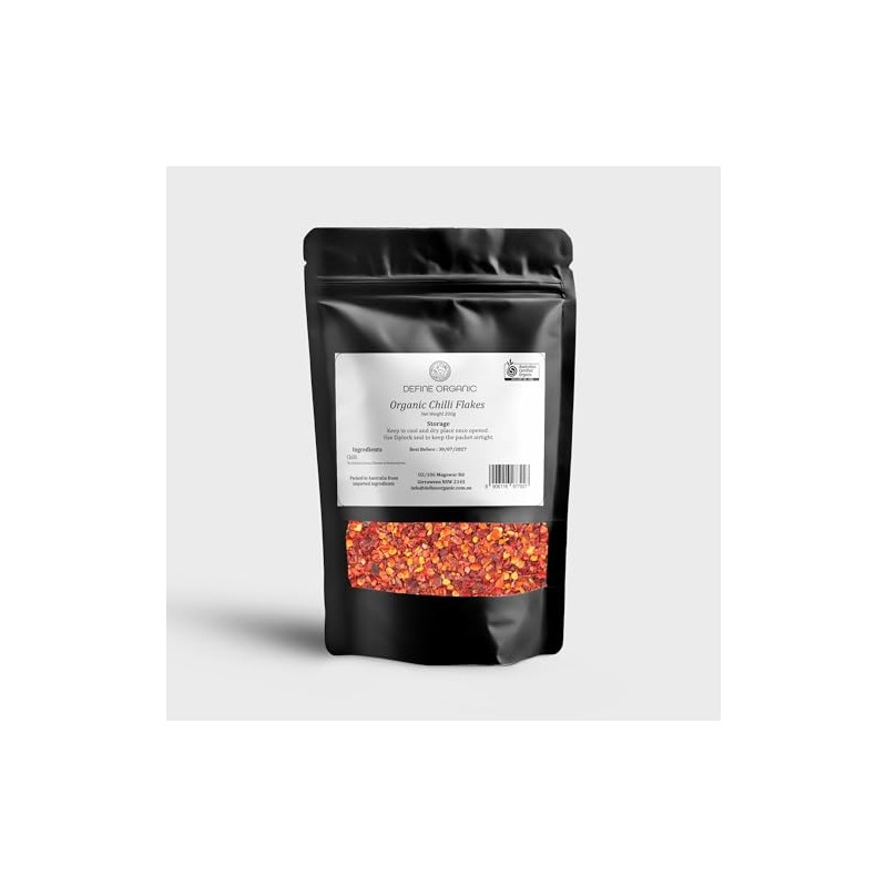 Define Organic Red Chili Flakes 200g Premium Spice/Natural/Herb
