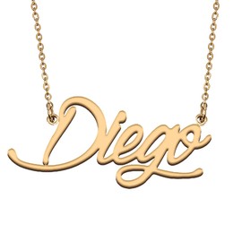 HUAN XUN Letter Script Diego Name Stainless Steel Pendant Necklace for Mom Women Gifts