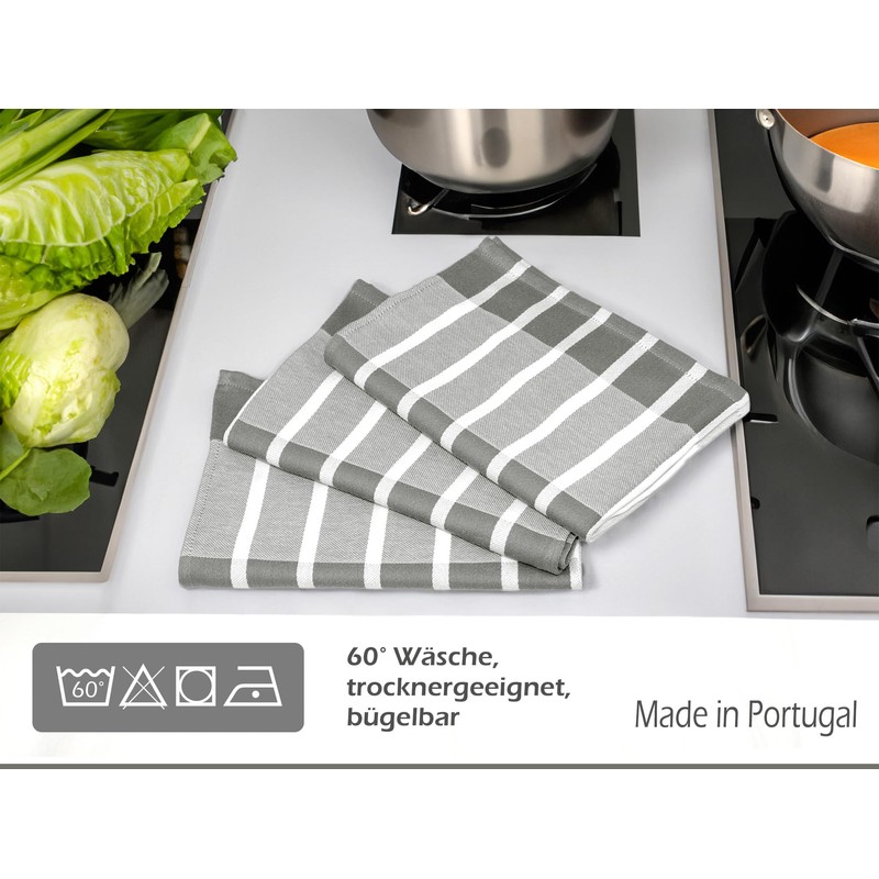Lashuma Tea Towels, Grey / White, Set of 3 Hand