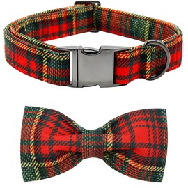 Bobo Rainbow Dog Collar - Christmas Plaid Dog Collar Bowtie Gift Soft Bow Collar with Bow Adjustable Metal Buckle Dog Collar for Large Dogs