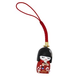 Japanese Traditional Netsuke Charm for Bag etc with Japanese Mai Kokeshi Doll (Red)