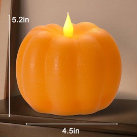 Fall Decor Flameless Pumpkin Candles - Battery Powered LED Pumpkin Flickering Candle with Timer Remote Control, Thanksgiving Gifts, Autumn Farmhouse Rustic Harvest Decor for Indoor (Yellow)