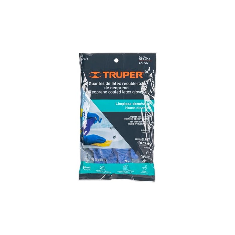 Truper GU-333, Guantes de látex reforzados para limpieza, grandes