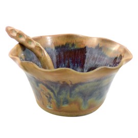 Tuscan Farmhouse Collection: Fluted Stoneware Bowl with Hand-Carved Spoon