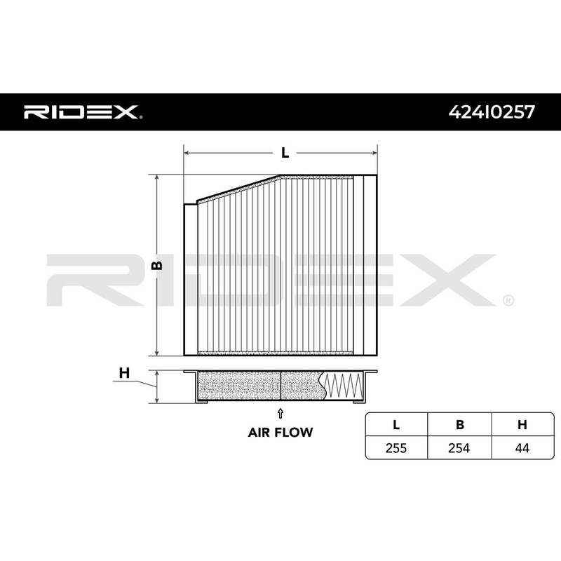 RIDEX Cabin Air Filter 424I0257 A-Class (W176) 255 mm 254