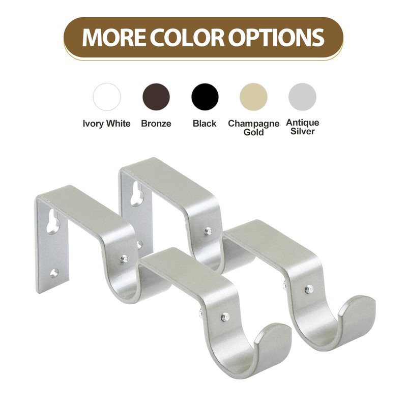 KAMANINA Double Curtain Rod Brackets, Antique Silver, Set of 2,