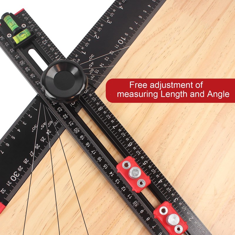 TRUTOPWAY 4-in-1 Aluminum Drilling Positioning Ruler, 16" Multifunctional T Square