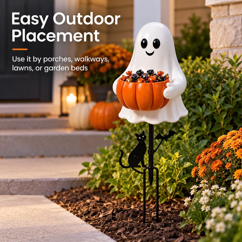 Halloween Ghost Pumpkin Stake Light for Yard – 2D Outdoor