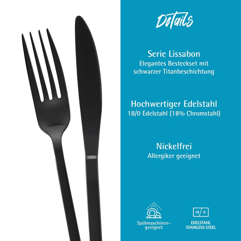 GRÄWE Lisbon Series Cutlery Set for 2 People, 10 Pieces,