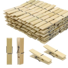 GZXUNFA Natural Bamboo Clothespins 80-Pack Wooden Clothes Pins with Spring, 2.4 Inch Heavy Duty Rust Resistant Clips for Laundry, Crafts, Kitchen & Home Organization
