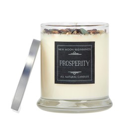 Prosperity Candle by New Moon Beginnings - Crystal Candle - Good Luck, Success, & Abundance Candle - Soy Candle - Bayberry Patchouli Cypress - 12oz Glass Jar