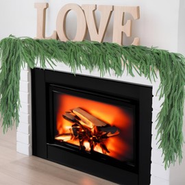 2PCS Norfolk Pine Garland,Real Touch Winter Pine Garland,6FT Artificial Greenery Garlands for Wall Table Window Stairs Mantle Fireplace Christmas Holiday Indoor Outdoor Decorations