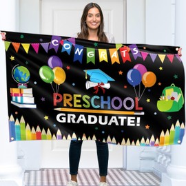Preschool Happy Graduation Banner - Congratulations Banner - Congratulations Decorations - Well Done - We Are So Proud of You - 5x3ft (Black)