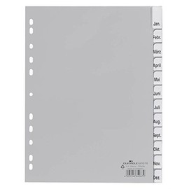 Durable 641010 File Dividers made of PP Blank Tabs for A4 12 Sheets Grey