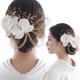 LALALA Beauty Flowers 3510 Hair Ornament, Pure White, For Weddings, Coming-of-Age Ceremonies, Long Sleeves, Front Photography, White, Velvet Phalaenopsis Orchid, Graduation Ceremonies, Hakama