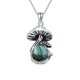 YAFEINI Labradorite Mushroom Necklace 925 Sterling Silver Mushroom Pendant Mother's Day Jewelry for Women Mom Ladies