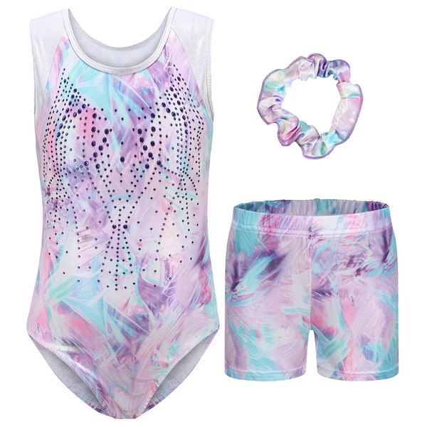 FEOYA Girls' Gymnastics Shorts Headband Set Sleeveless/Long Sleeve Children's Leotard