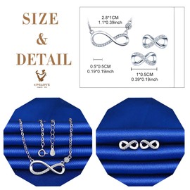 CPSLOVE Necklace and Earrings for womens and girls, 925 sterling silver necklace pendant and earrings, women's jewelry set, Infinity symbol necklace earrings studs, Inlaid shiny zircon, silver