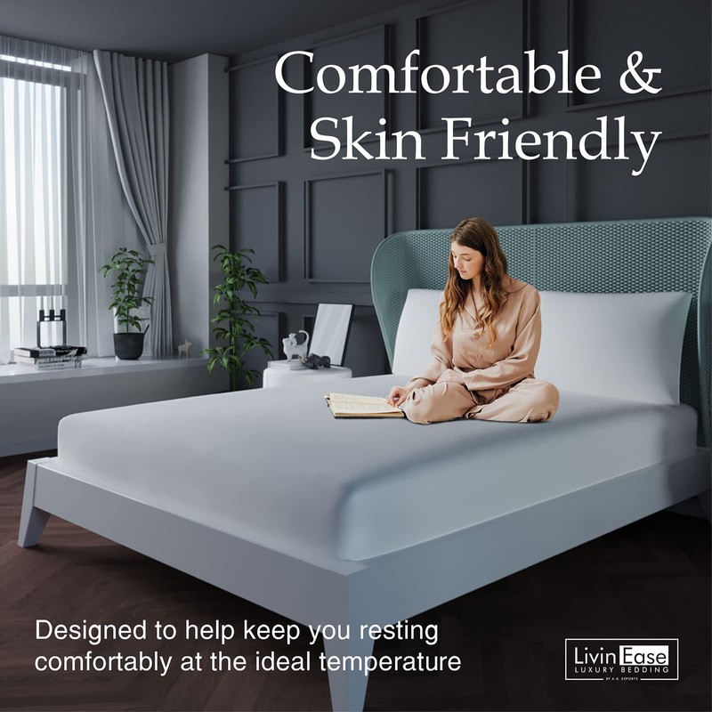 LivinEase Double Fitted Sheet -10inch(26cm) Deep Cotton Blend Fitted Sheets