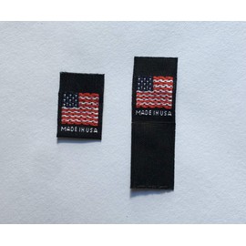 100 pcs Folded Black American Flag Made in USA - Red White & Blue Woven Clothing Labels