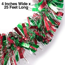 Anderson's Red, Green, and Silver Metallic Tinsel Twist Garland 4 inches Wide x 25 ft Long