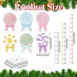 Amyhill 6 Pcs Christmas Candyland Table Decorations Wooden Colorful Candy Bow Block Tabletop Centerpieces Sign Xmas Tiered Tray Decor for Home Xmas Holiday Kitchen Party Decor