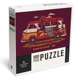 Lantern Press 1000 Piece Jigsaw Puzzle, Portland, Oregon, LP Camper Van, Distressed Vector