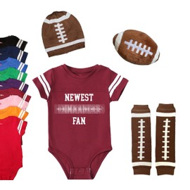 Newest Fan | Burgundy Football Uniform Jersey Bodysuit | Enter Any Team Name