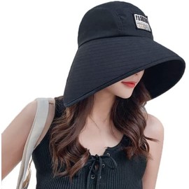 SIQITECH Sun Hat Women's Summer Hat Wide Brim Fishing Hat UPF 50+ Summer Hat with Chin Strap Beach Hat Adjustable Women's Hat Cotton Breathable Garden Hat Foldable Sun Hat Hiking Travel Outdoor, black