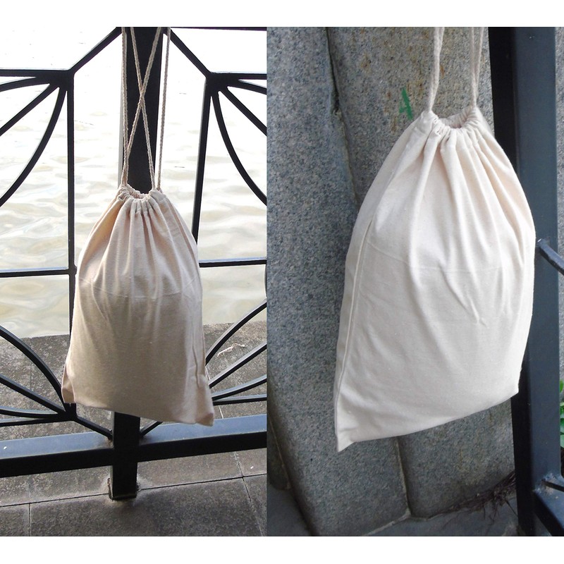Lontenrea 8 Pcs 25x30cm Drawstring Cotton Muslin Bags Reusable Storage