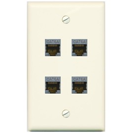 RiteAV - 4 Port Cat6A Ethernet Wall Plate - Flat Style [Light-Almond]