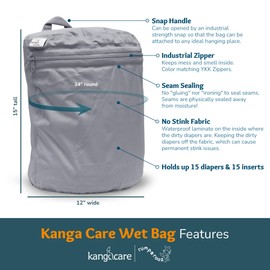 Kanga Care Wet Bag Seam Sealed Waterproof 3D Dimensional for Baby Cloth Diapers, Travel, Beach, Pool, Gym, Swim | Thunder Puff