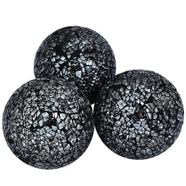 Kunjocy Juego de 3 bolas decorativas de mosaico de vidrio de 8 cm de diámetro para cuencos, jarrones y centros de mesa de comedor (negro)