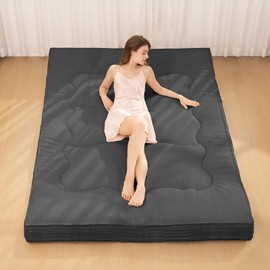 NLDD Japanese Floor Mattress, 4" Thicken Futon Mattress Twin Size Sleeping Pad, Corduroy Foldable Floor Pad, Roll Up Tatami Mat for Adults Guest Room Bedroom, Grey