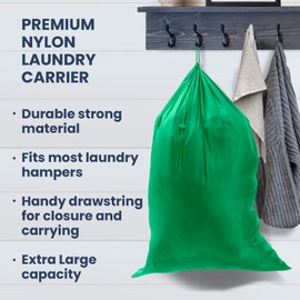 Premium Heavy-Duty Nylon Laundry Bag - Clothes Hamper w/Drawstring - Home & College Essentials Green (29"x40")