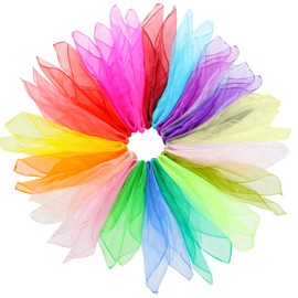 Arvoni Pack of 20 Juggling Cloths for Children, 60 x 60 cm Chiffon Cloths, Silk Cloths, High-Quality Fabric, Colourful Cloths, Baby Silk Scarves for Sensory Tool, Dancing, Juggling