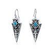 Bali Style Two Tone Oxidized Blue Bead Arrowhead Dangle Earrings