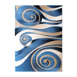 Flash Furniture Coterie Collection Modern Circular Patterned Indoor Area Rug - Blue and Beige Olefin Fibers with Jute Backing - 5' x 7'