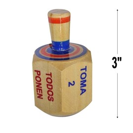 More Fiesta Pirinola Toma Todo de Madera Grande con Fichas - Tamaño 7.5 CM de Alto