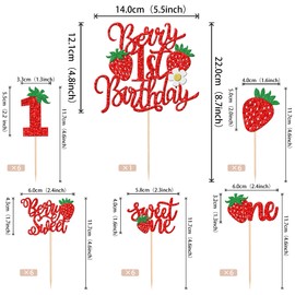 31 adornos para cupcakes de fresa Sweet One con bayas rojas para primer cumpleaños, decoración para tartas de primer cumpleaños, fresas para baby shower con temática de fresa, suministros para
