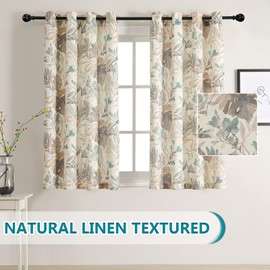 MYSKY HOME Floral Curtains Linen Style Curtains 63 Inch Length Semi Sheer Curtains Light Filtering Curtains for Living Room Bedroom Floral Printing Window Treatment Grommet 2 Panels,Brown and Natural