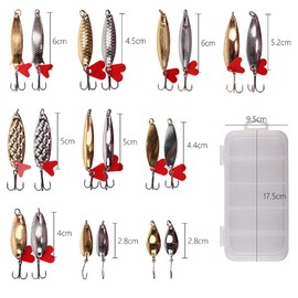Smartonly 21Pcs Fishing Spoons Lure Set Hard Metal Fishing Spinner Spoon Lures with Treble Hooks for Trout Walleyes Bass and More