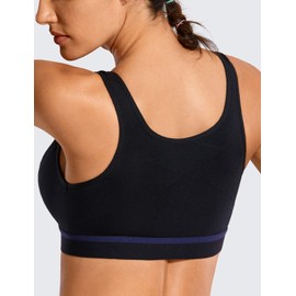 SYROKAN Women's Sports Bra High Impact Front Fastening Zipper Wireless Post Surgery Support Workout Bra Black - New 32C