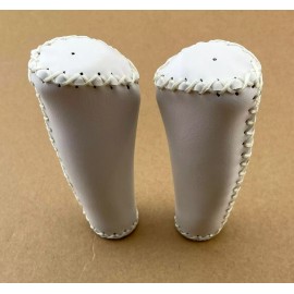 F & R NEW! VINTAGE 135MM LONG ARTIFICIAL LEATHER BICYCLE HANDLEBAR GRIPS  IN WHITE.