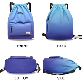 Risefit Waterproof Drawstring Backpack, Swimming Travelling Shopping Gym Bag Nylon Sports Backpack for Men Women Girls Boys (Blue)