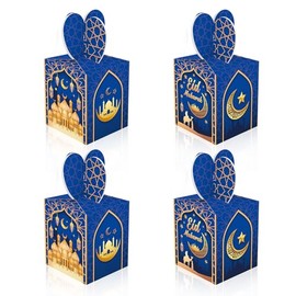 RIGHTA TECH 12 Pcs Small Eid Mubarak Day Treat Gift Boxes, Ramadan Mubarak Candy Boxes Candy Goodie Boxes Eid Mubarak Party Favors Boxes with Handle for Eid Al-Fitr Birthday Party Supplies Favors