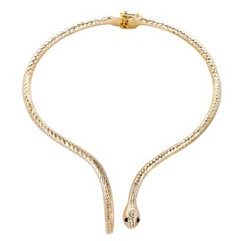 Flyonce Women's Crystal Party Cool Snake Animal Chunky Choker Necklace Gold-Tone