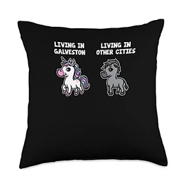 Unicorn Lover Witty The Oleander City Living in Galveston Unicorn Funny Rainbow Humor Galvestonian Throw Pillow, 18x18, Multicolor