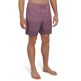 Quiksilver Men's Standard Swimwear Regular Fit Stretchable Comfort Liner Swim Trunks, Striped Design-Dusty Rose