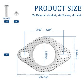 2PCS 2.25"Exhaust Gasket OEM#120-06310-0002,Heavy Duty Exhaust Flange Gasket Kit with 4 Pairs of Screws and Nuts,Universal Exhaust Manifold Gasket Car Accessories for Repair (2.25 inch)